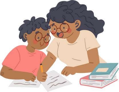 Clean Cartoon Mother and Son Studying